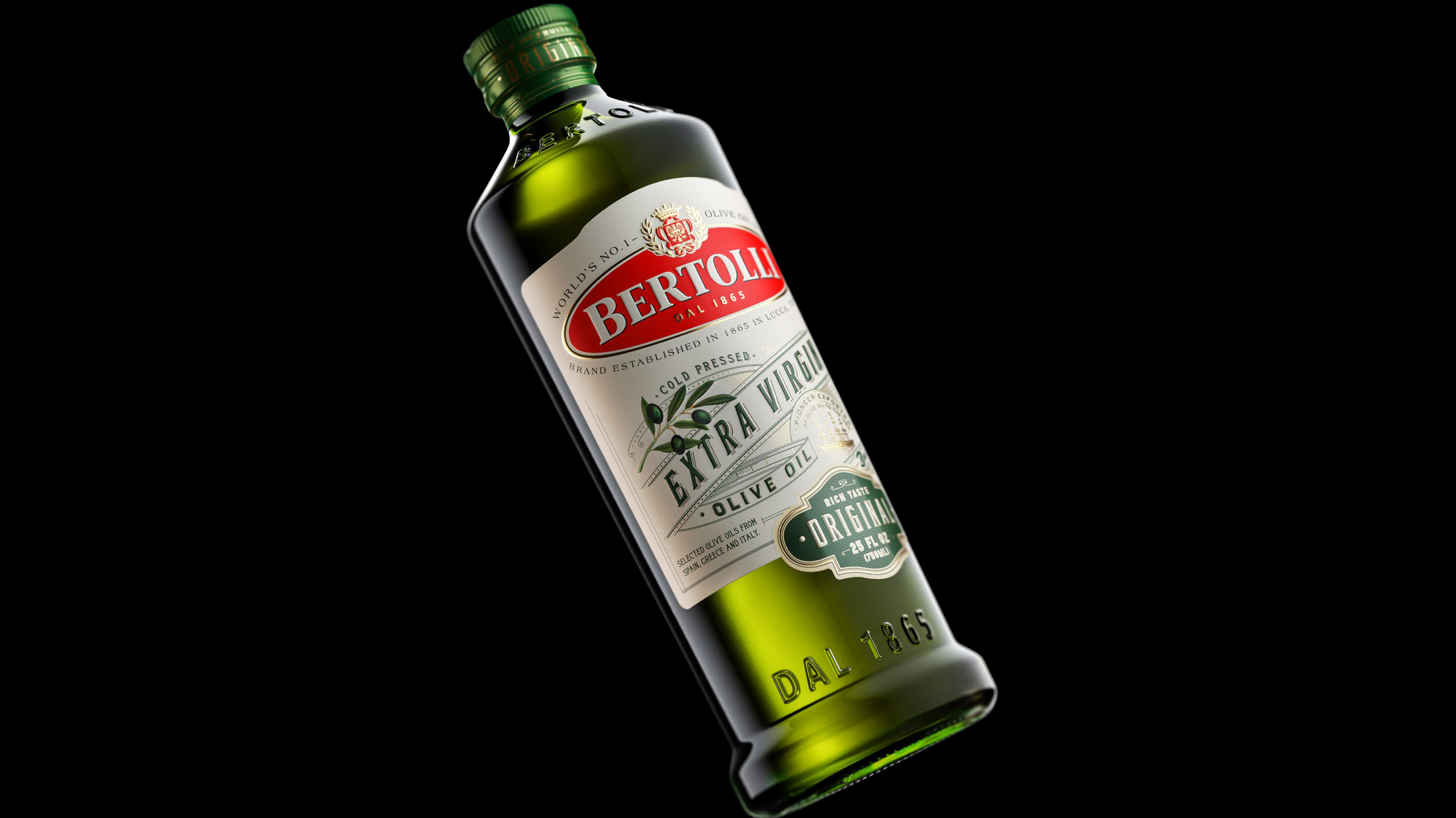 Bertolli Extra Virgin Olive Oil — rebranded green glass bottle